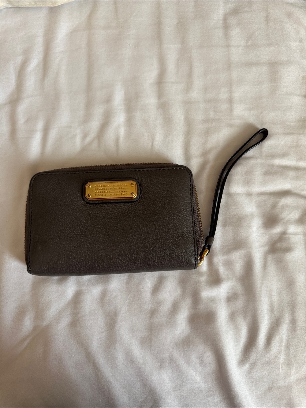 Marc by Marc Jacobs Brown Leather Wristlet with Gold Plaque